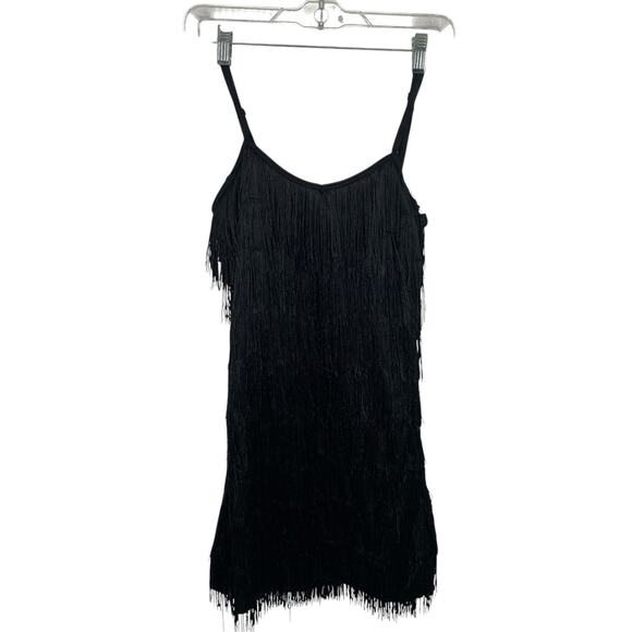 Dreamgirl Flirty Flapper Fringe Dress Black size Large Strappy 20s Gatsby Fancy - Picture 1 of 12